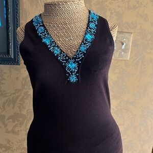 INC International Concepts Petite Deep Brown Knit Top with Black Label